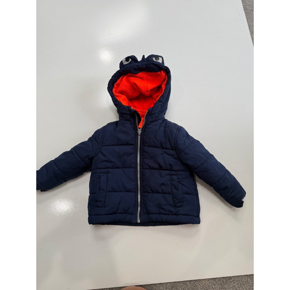 Carters Baby Boy Monster Puffer Jacket Navy Blue Orange Fleece Lined 18M